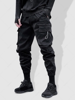 Pantalon Cargo de Couleur Unie avec Poches et Cordon Vêtement Technique M Noir
