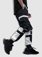 Pantalon Cargo de Jogging à Imprimé Lettre en Blocs de Couleurs à Cordon Xs Noir