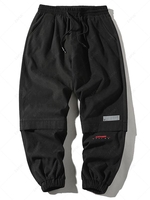 Pantalon Cargo de Jogging Applique à Imprimé Lettre à Cordon Xs Noir