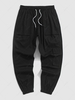 Pantalon Cargo de Jogging Contrasté avec Poches à Cordon L Noir