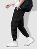 Pantalon Cargo de Jogging en Couleur Unie avec Multi-Poches à Cordon L Noir