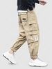 Pantalon Cargo de Jogging en Couleur Unie avec Multi-Poches Design L Kaki