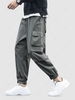 Pantalon Cargo de Jogging en Couleur Unie avec Multi-Poches Design M Gris