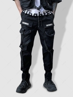Pantalon Cargo de Jongging Découpée avec Lettre Vêtement Technique L Noir