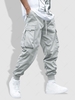 Pantalon Cargo de Sport avec Poche à Rabat et Cordon de Serrage Techwear Xl Gris clair
