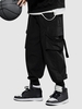 Pantalon Cargo de Streetwear à Bretelle Large avec Poche Design en Couleur Unie Xl Noir
