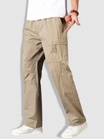 Pantalon Cargo Droit à Taille Elastique en Couleur Unie Surpiqûres L Café lumière