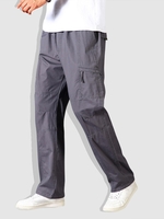Pantalon Cargo Droit à Taille Elastique en Couleur Unie Surpiqûres L Gris