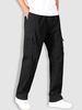 Pantalon Cargo Droit à Taille Elastique en Couleur Unie Surpiqûres Xxl Noir