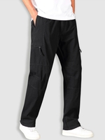 Pantalon Cargo Droit à Taille Elastique en Couleur Unie Surpiqûres Xxl Noir