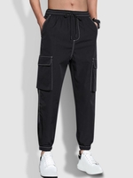 Pantalon Cargo Elastique Multi-Poches Design Surpiqûres M Noir