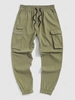 Pantalon Cargo en Couleur Unie à Pieds Etroits avec Poche à Cordon Xl Kaki