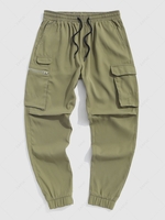 Pantalon Cargo en Couleur Unie à Pieds Etroits avec Poche à Cordon Xl Kaki
