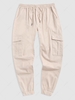 Pantalon Cargo en Couleur Unie à Pieds Etroits avec Poche à Cordon Xs Café lumière
