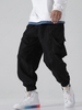 Pantalon Cargo en Couleur Unie à Pieds Etroits avec Poche à Rabat Streetwear S Noir