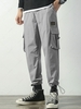 Pantalon Cargo en Couleur Unie Label avec Multi-Poches M Gris clair