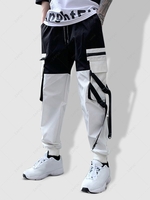 Pantalon Cargo Fluide Bicolore avec Sangle Vêtement Technique M Noir