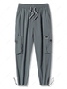 Pantalon Cargo Fuselé Lettre Applique à Cordon M Gris foncé
