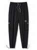 Pantalon Cargo Fuselé Lettre Applique à Cordon S Noir
