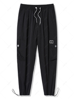 Pantalon Cargo Fuselé Lettre Applique à Cordon S Noir