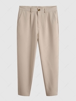 Pantalon Cargo Fuselé Plissé en Couleur Unie L Café lumière