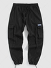 Pantalon Cargo Jambe Large à Cordon avec Multi-Poches L Noir
