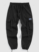 Pantalon Cargo Jambe Large à Cordon avec Multi-Poches S Noir