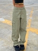 Pantalon Cargo Jambe Large à Taille Basse S Vert