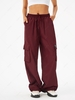 Pantalon Cargo Lettre à Jambe Large à Cordon L Rouge foncé