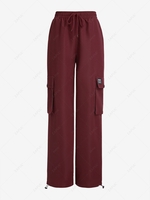 Pantalon Cargo Lettre à Jambe Large à Cordon S Rouge foncé