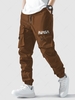 Pantalon Cargo Lettre Graphique à Pieds Etroits avec Multi-Poches à Cordon L Café