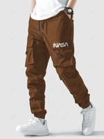 Pantalon Cargo Lettre Graphique à Pieds Etroits avec Multi-Poches à Cordon L Café