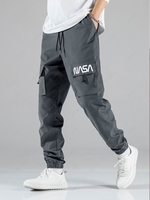 Pantalon Cargo Lettre Graphique à Pieds Etroits avec Multi-Poches à Cordon L Gris foncé