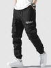 Pantalon Cargo Lettre Graphique à Pieds Etroits avec Multi-Poches à Cordon L Noir