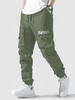 Pantalon Cargo Lettre Graphique à Pieds Etroits avec Multi-Poches à Cordon M Vert profond