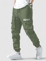 Pantalon Cargo Lettre Graphique à Pieds Etroits avec Multi-Poches à Cordon M Vert profond