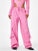 Pantalon Cargo Parachute à Taille Basse à Cordon L Rose clair