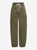 Pantalon Cargo Parachute à Taille Haute à Cordon M Vert profond