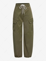 Pantalon Cargo Parachute à Taille Haute à Cordon M Vert profond