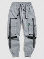 Pantalon Cargo Patch Contrasté Vêtement Technique Streetwear L Gris clair