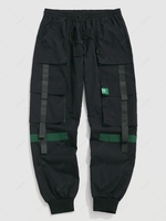 Pantalon Cargo Patch Contrasté Vêtement Technique Streetwear L Noir