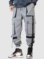 Pantalon Cargo Patch Contrasté Vêtement Technique Streetwear Xl Gris clair