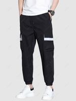 Pantalon Cargo Rayé Réfléchissant Design Patch avec Multi-Poches L Noir
