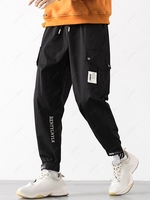 Pantalon Cargo Rebord Design Lettre Brodée Zippé avec Poche Large L Noir