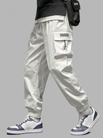 Pantalon Cargo Rebord Elastique Lettre Imprimée avec Poche Design à Cordon L Abricot