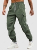 Pantalon Cargo Solide Couleur Multi-Poches Design à Pieds Etroits L Vert profond