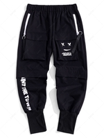 Pantalon Cargo Technique Applique à Imprimé Lettre Graphique Xl Noir