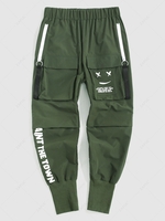 Pantalon Cargo Technique Applique à Imprimé Lettre Graphique Xl Vert profond