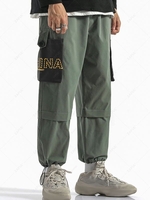 Pantalon Cargo Technique Crayon Contrasté Lettre Graphique avec Poche à Cordon S Vert tortue de mer