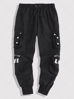 Pantalon Cargo Technique Cœur Brodé avec Bouton Pression Xs Noir
